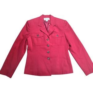 Evan Picone Women Red Long Sl Button Blazer Jacket SZ 10 Buttons Tapered Waist